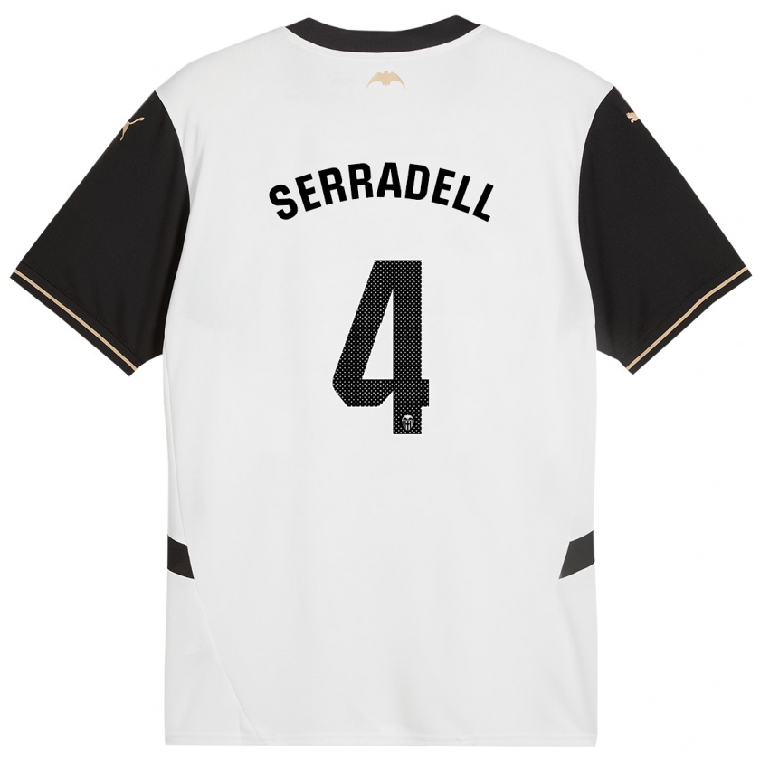 Kandiny Niño Camiseta Álex Serradell #4 Blanco Negro 1ª Equipación 2024/25 La Camisa