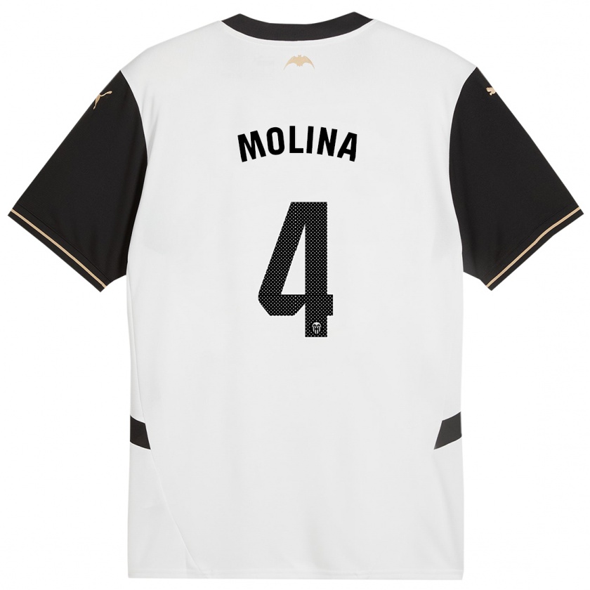 Kandiny Niño Camiseta María Molina #4 Blanco Negro 1ª Equipación 2024/25 La Camisa