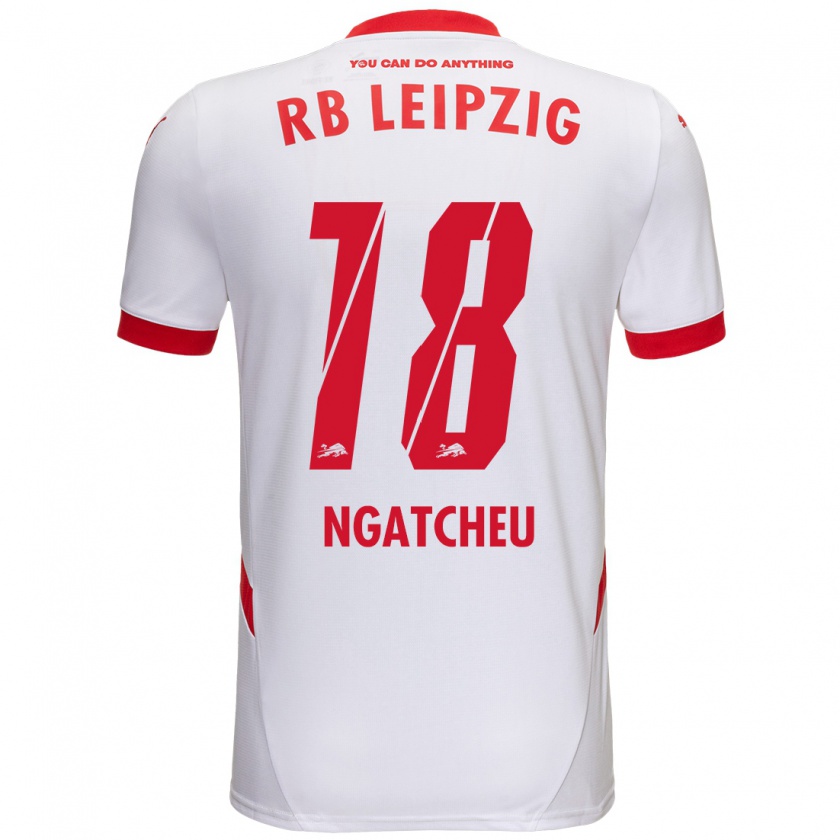 Kandiny Niño Camiseta Yohan Ngatcheu #18 Blanco Rojo 1ª Equipación 2024/25 La Camisa