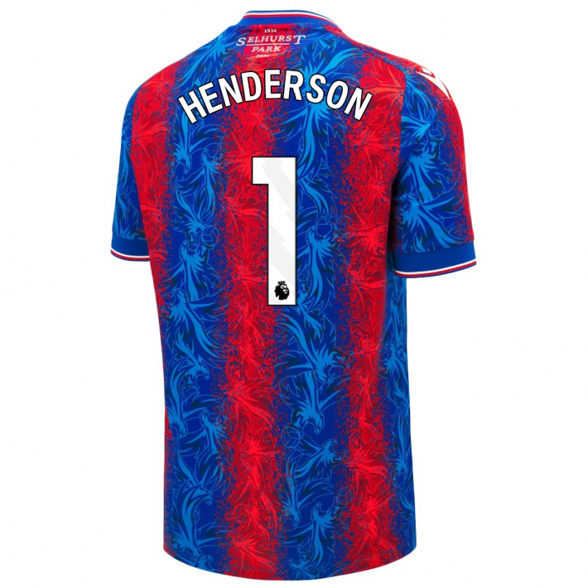 Kandiny Bambino Maglia Dean Henderson #1 Strisce Rosso Blu Kit Gara Home 2024/25 Maglietta