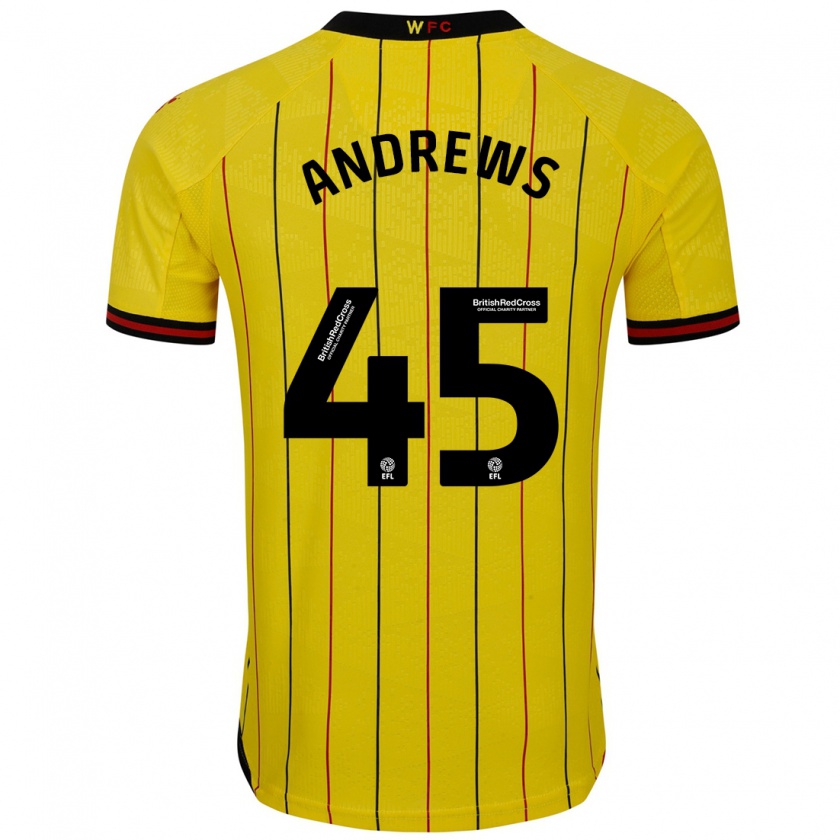 Kandiny Niño Camiseta Ryan Andrews #45 Amarillo Negro 1ª Equipación 2024/25 La Camisa