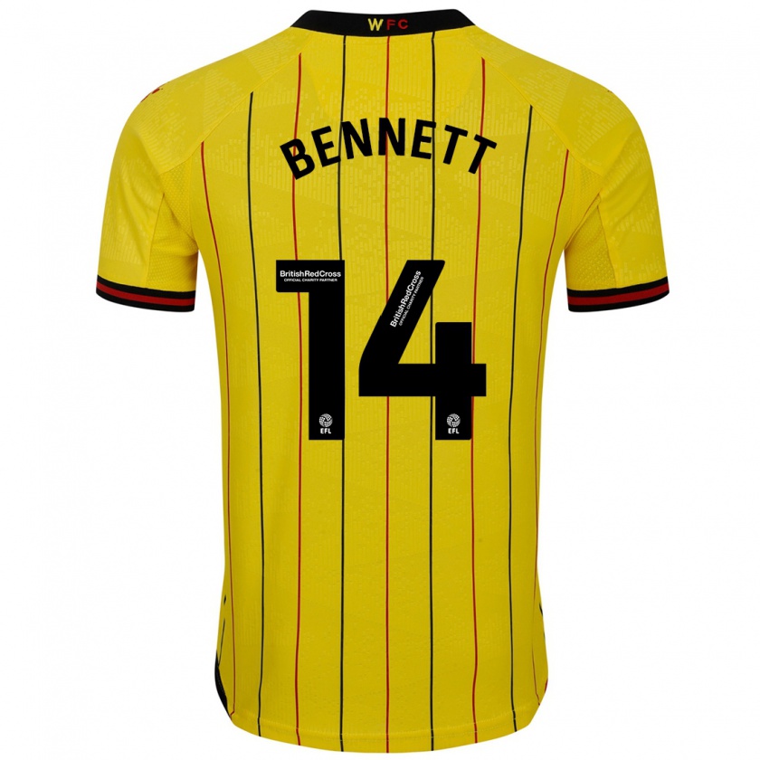 Kandiny Kinderen Harley Bennett #14 Geel Zwart Thuisshirt Thuistenue 2024/25 T-Shirt België