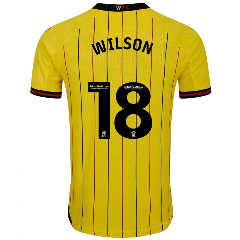 Kandiny Niño Camiseta Poppy Wilson #18 Amarillo Negro 1ª Equipación 2024/25 La Camisa