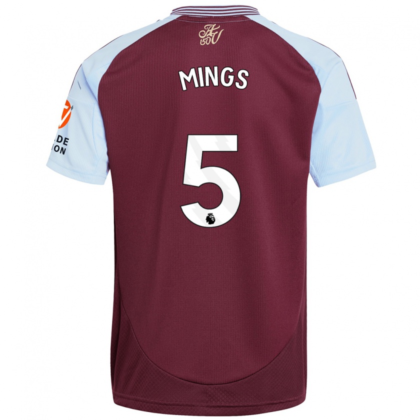 Kandiny Bambino Maglia Tyrone Mings #5 Borgogna Azzurro Kit Gara Home 2024/25 Maglietta