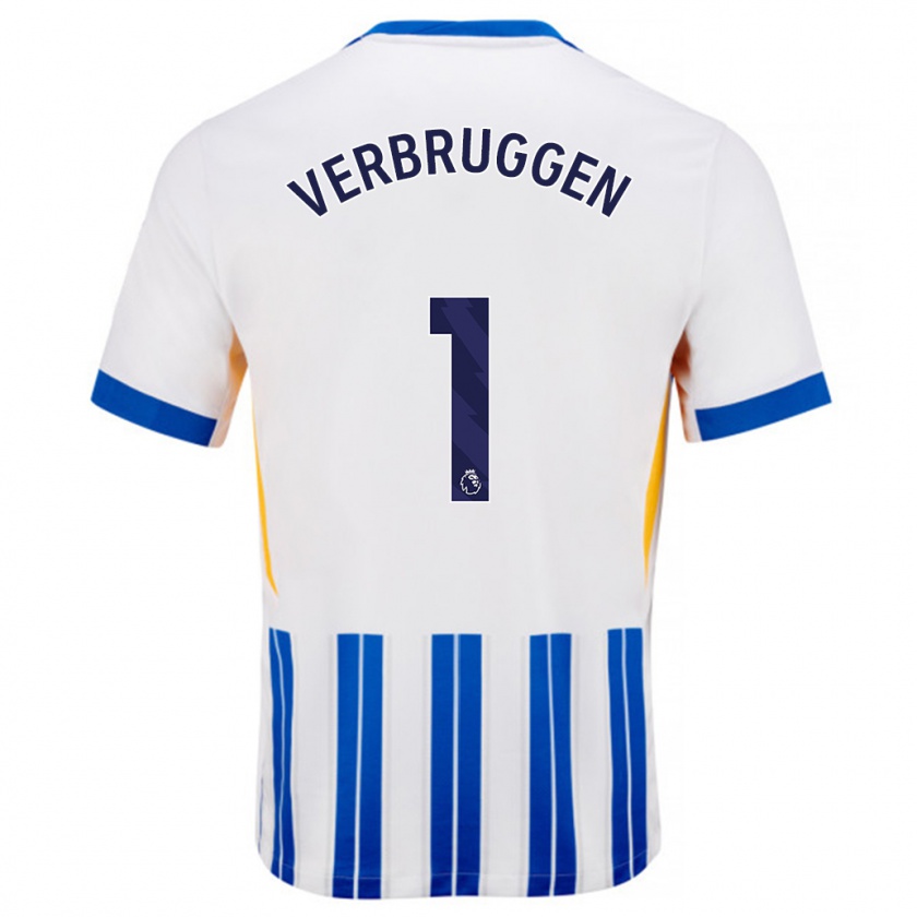 Kandiny Niño Camiseta Bart Verbruggen #1 Blanco Azul Rayas 1ª Equipación 2024/25 La Camisa