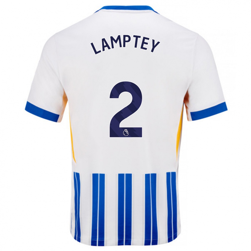 Kandiny Kinderen Tariq Lamptey #2 Wit Blauwe Krijtstrepen Thuisshirt Thuistenue 2024/25 T-Shirt