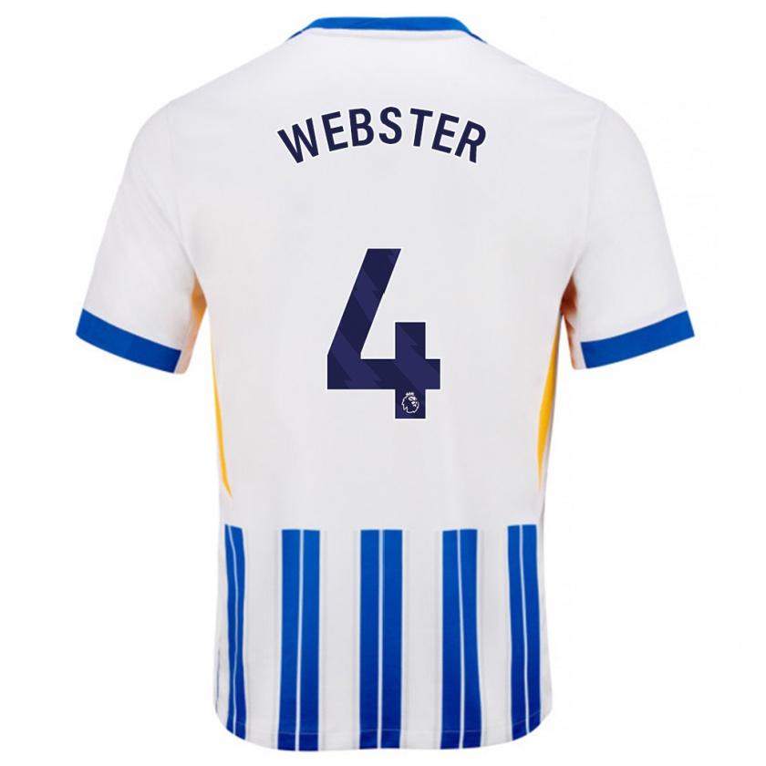 Kandiny Niño Camiseta Adam Webster #4 Blanco Azul Rayas 1ª Equipación 2024/25 La Camisa