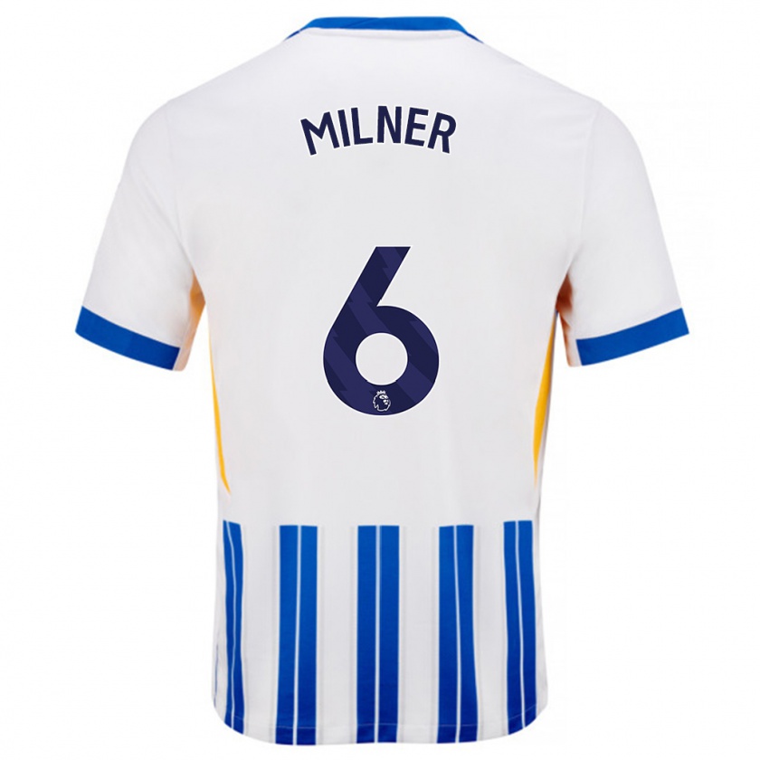 Kandiny Bambino Maglia James Milner #6 Bianco Blu A Righe Kit Gara Home 2024/25 Maglietta