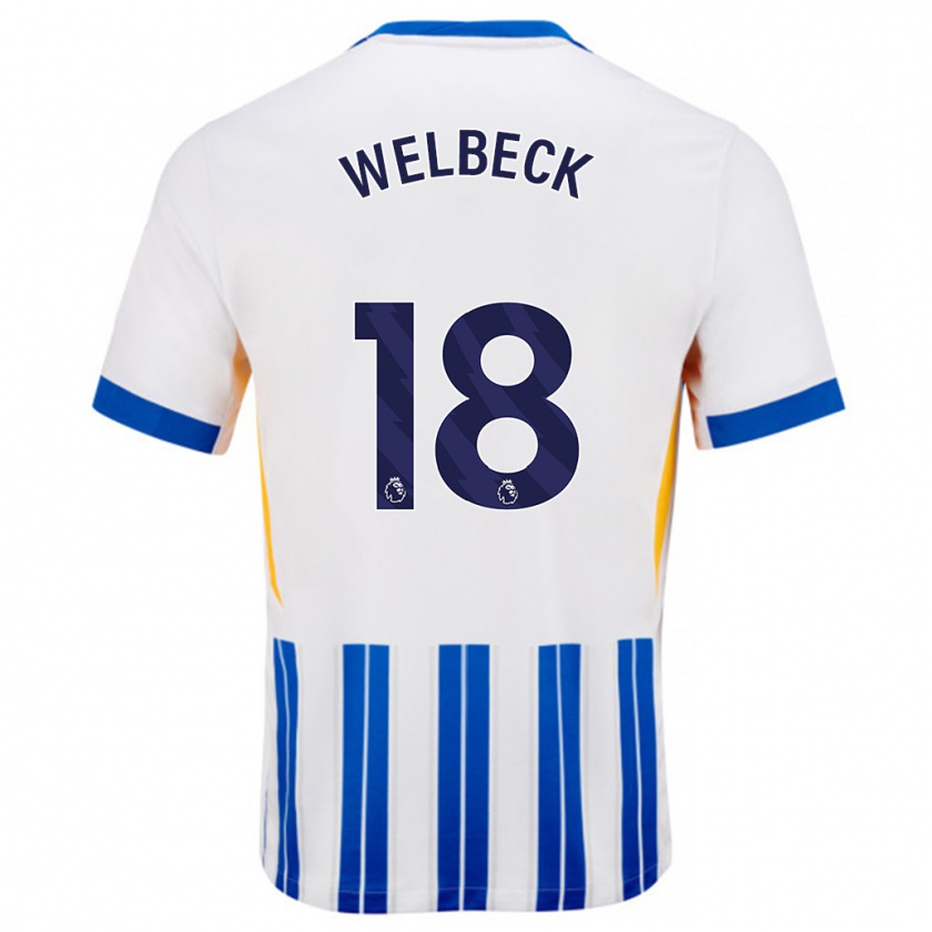 Kandiny Niño Camiseta Danny Welbeck #18 Blanco Azul Rayas 1ª Equipación 2024/25 La Camisa