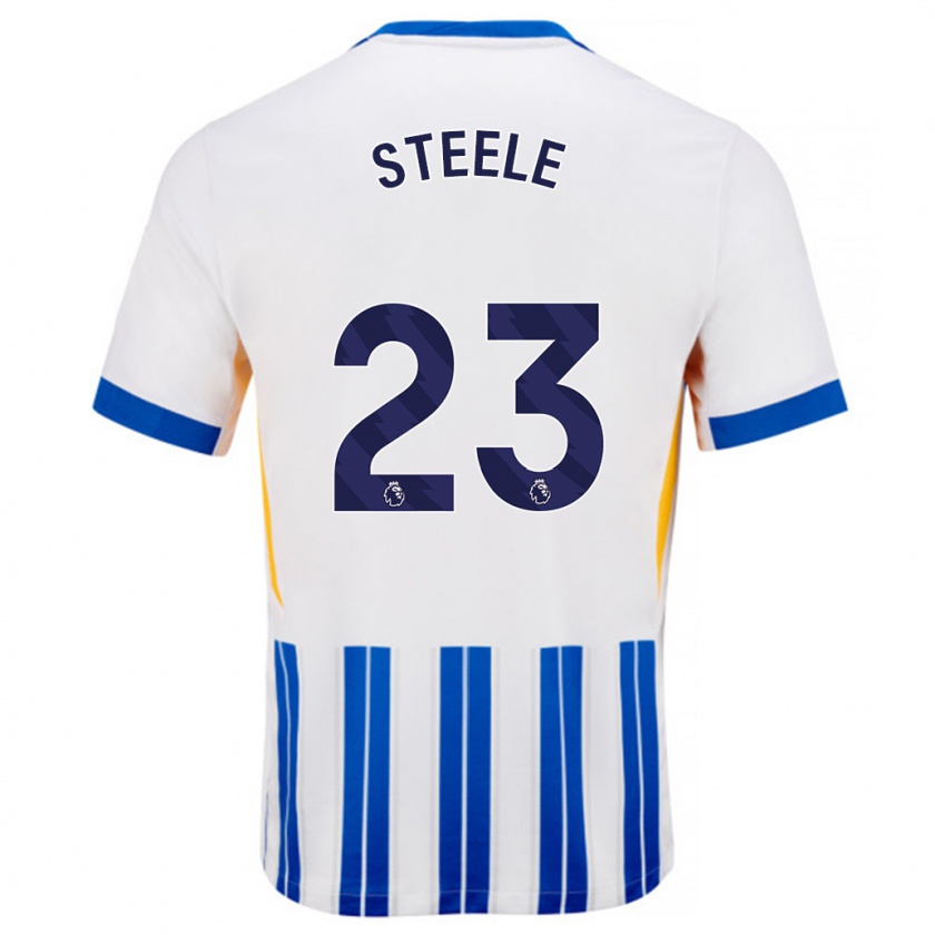 Kandiny Niño Camiseta Jason Steele #23 Blanco Azul Rayas 1ª Equipación 2024/25 La Camisa