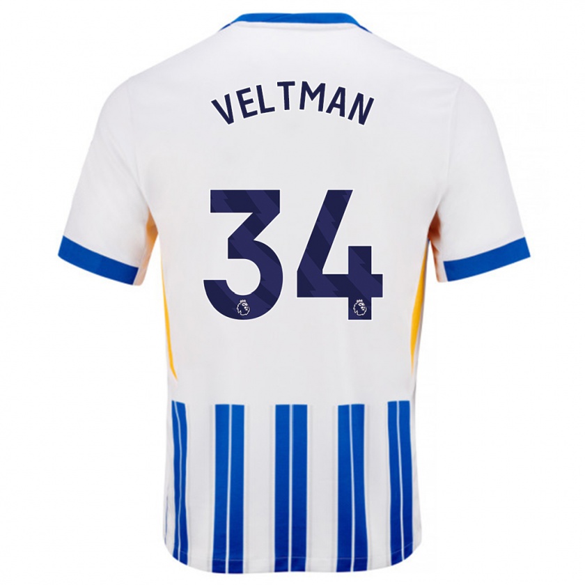 Kandiny Kinderen Joël Veltman #34 Wit Blauwe Krijtstrepen Thuisshirt Thuistenue 2024/25 T-Shirt België