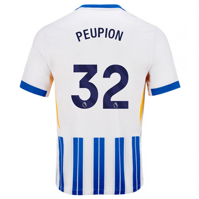 Kandiny Niño Camiseta Cameron Peupion #32 Blanco Azul Rayas 1ª Equipación 2024/25 La Camisa México