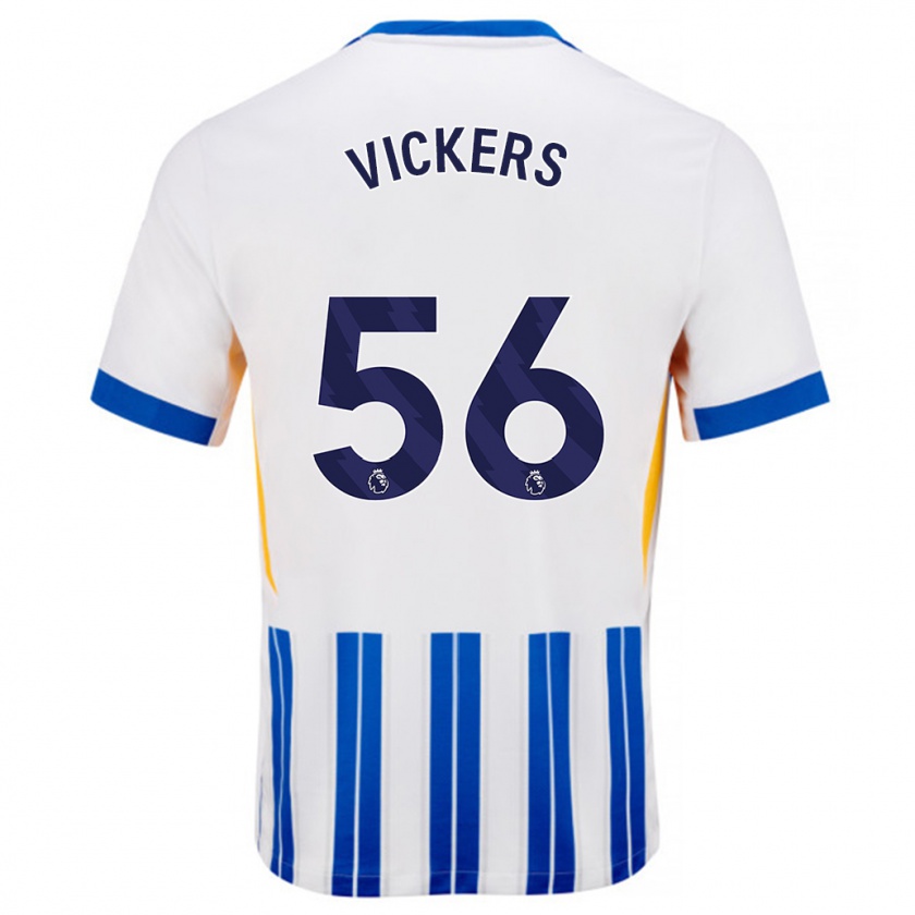 Kandiny Niño Camiseta Caylan Vickers #56 Blanco Azul Rayas 1ª Equipación 2024/25 La Camisa