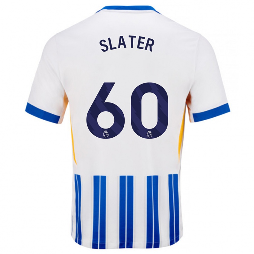 Kandiny Bambino Maglia Jacob Slater #60 Bianco Blu A Righe Kit Gara Home 2024/25 Maglietta