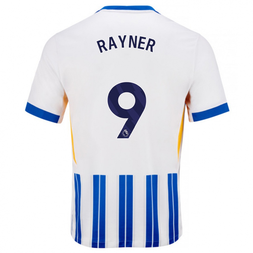 Kandiny Kinder Rebecca Rayner #9 Weiß Blaue Nadelstreifen Heimtrikot Trikot 2024/25 T-Shirt Österreich