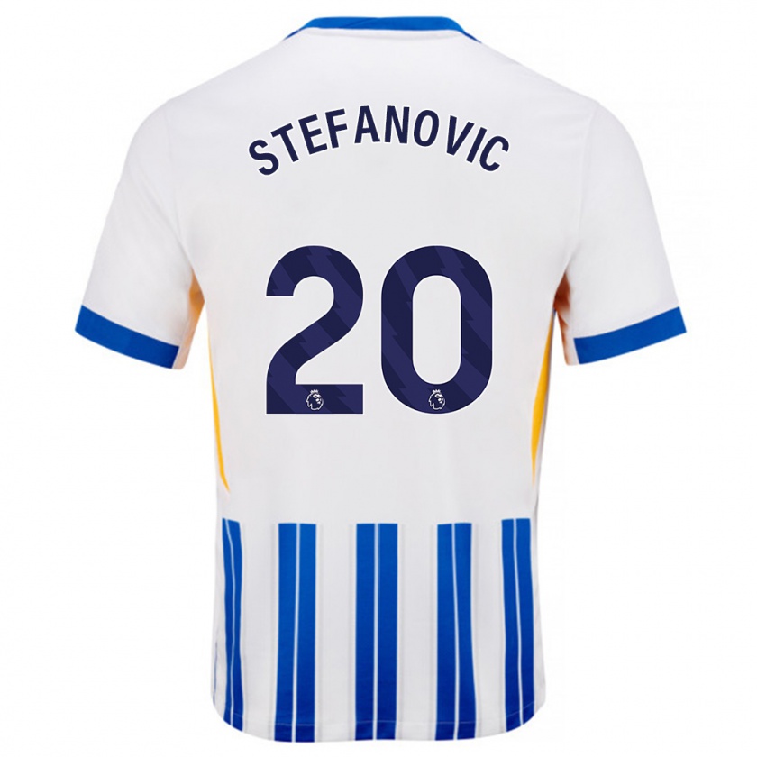 Kandiny Niño Camiseta Dejana Stefanović #20 Blanco Azul Rayas 1ª Equipación 2024/25 La Camisa