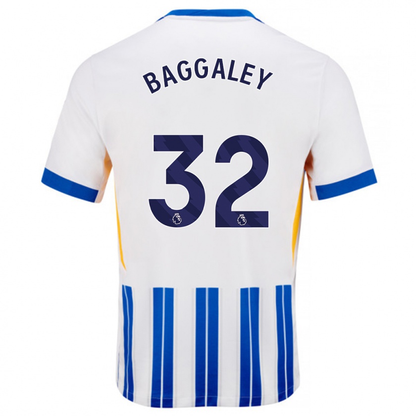 Kandiny Bambino Maglia Sophie Baggaley #32 Bianco Blu A Righe Kit Gara Home 2024/25 Maglietta