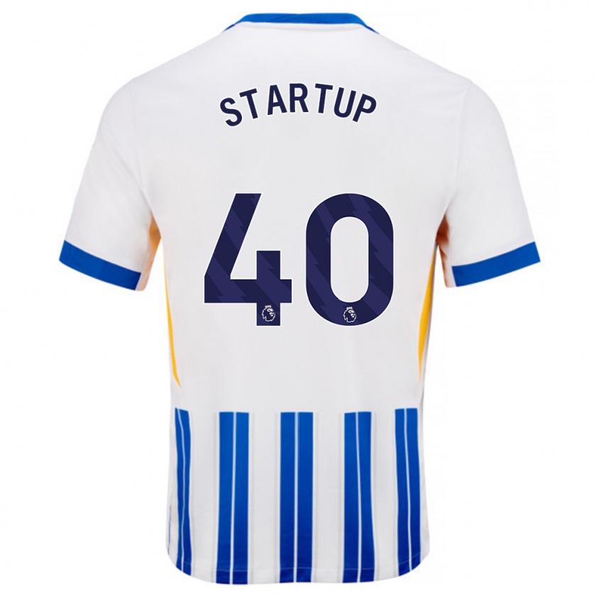 Kandiny Bambino Maglia Katie Startup #40 Bianco Blu A Righe Kit Gara Home 2024/25 Maglietta