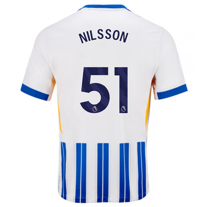 Kandiny Kinderen Casper Nilsson #51 Wit Blauwe Krijtstrepen Thuisshirt Thuistenue 2024/25 T-Shirt