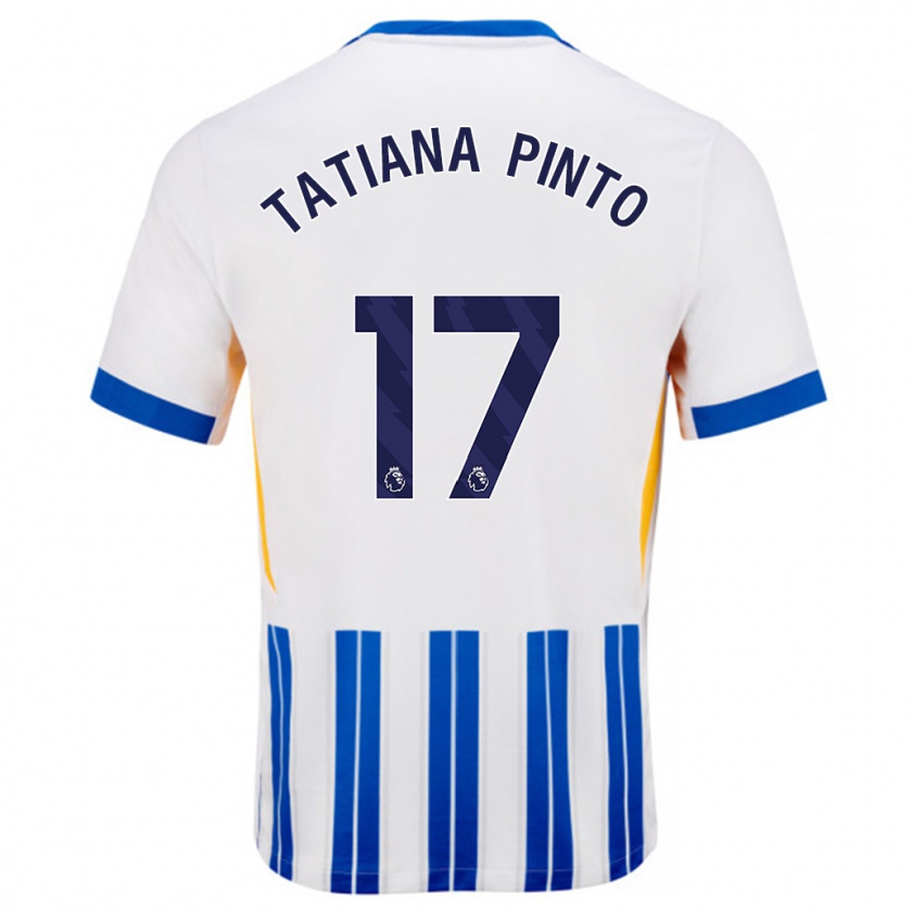 Kandiny Niño Camiseta Tatiana Vanessa Ferreira Pinto #17 Blanco Azul Rayas 1ª Equipación 2024/25 La Camisa