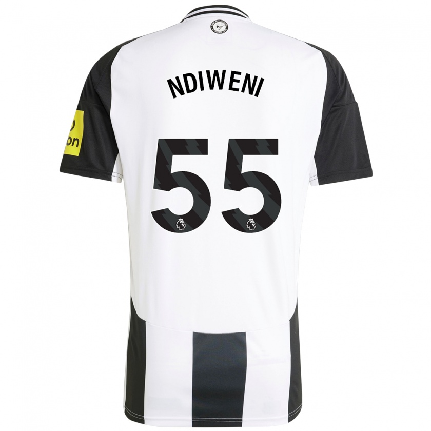 Kandiny Niño Camiseta Michael Ndiweni #55 Blanco Negro 1ª Equipación 2024/25 La Camisa