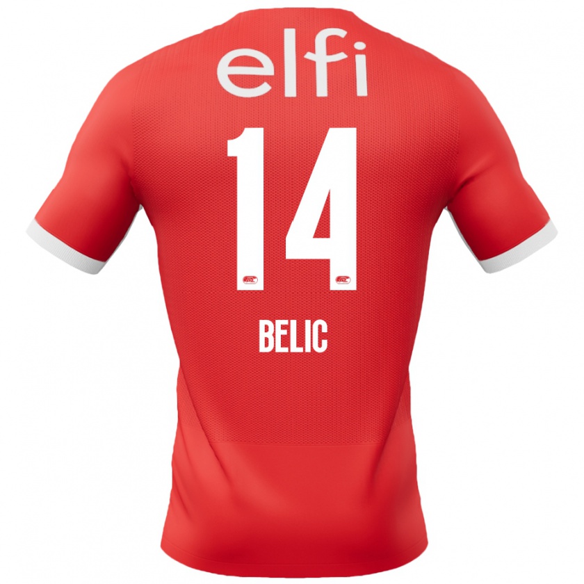 Kandiny Niño Camiseta Kristijan Belic #14 Rojo Blanco 1ª Equipación 2024/25 La Camisa