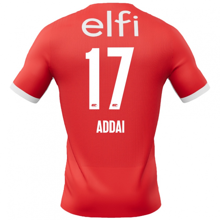 Kandiny Niño Camiseta Jayden Addai #17 Rojo Blanco 1ª Equipación 2024/25 La Camisa