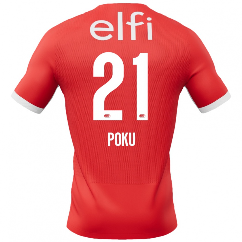 Kandiny Niño Camiseta Ernest Poku #21 Rojo Blanco 1ª Equipación 2024/25 La Camisa México