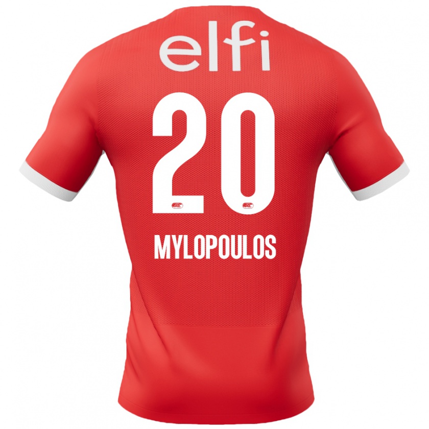 Kandiny Niño Camiseta Marios Mylopoulos #20 Rojo Blanco 1ª Equipación 2024/25 La Camisa