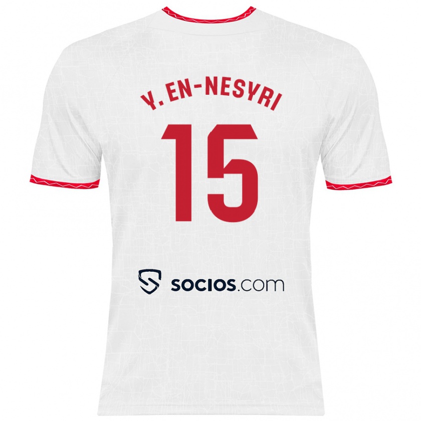 Kandiny Niño Camiseta Youssef En-Nesyri #15 Blanco Rojo 1ª Equipación 2024/25 La Camisa México