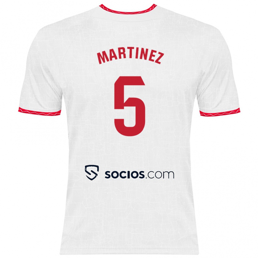 Kandiny Niño Camiseta Sergio Martínez #5 Blanco Rojo 1ª Equipación 2024/25 La Camisa México