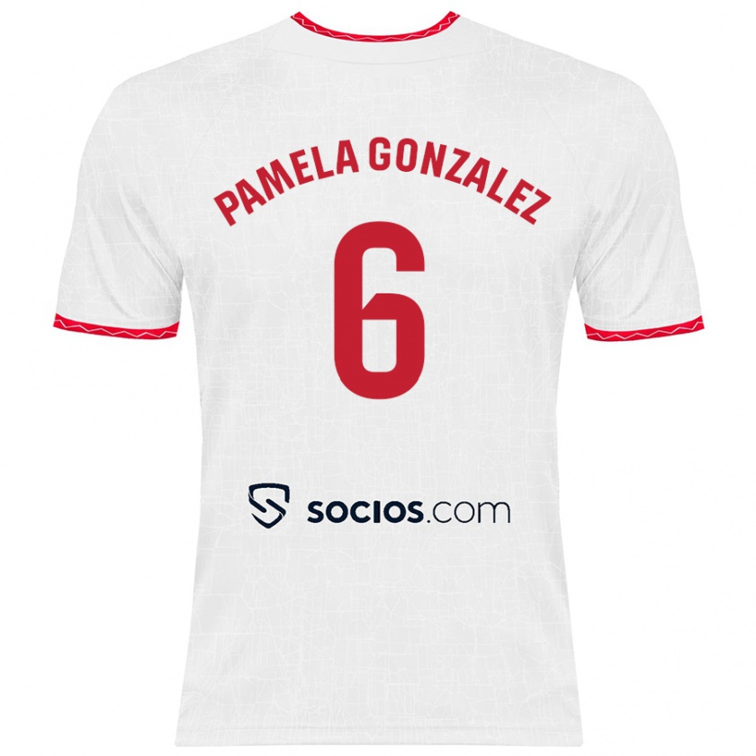 Kandiny Bambino Maglia Cinthia Pamela González Medina #6 Bianco Rosso Kit Gara Home 2024/25 Maglietta