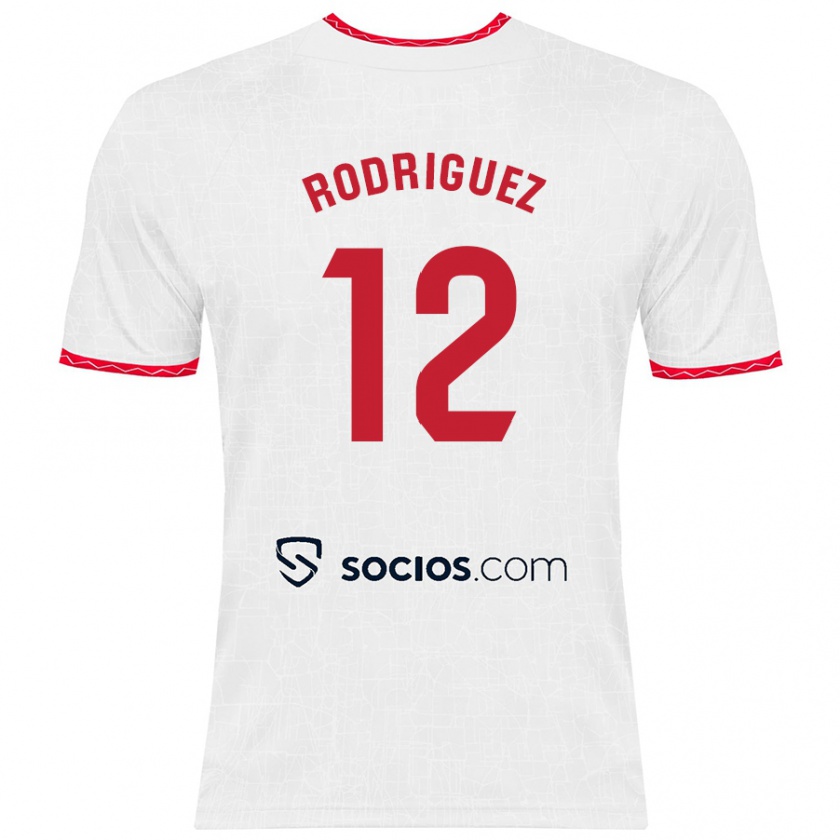 Kandiny Niño Camiseta Lucía María Rodríguez Herrero #12 Blanco Rojo 1ª Equipación 2024/25 La Camisa México