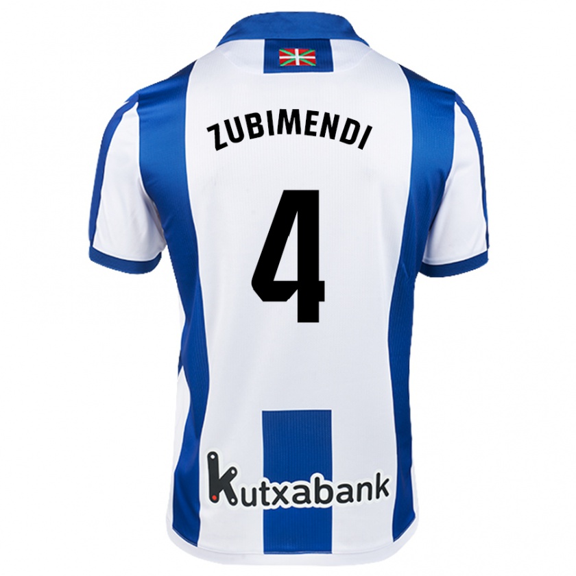 Kandiny Bambino Maglia Martín Zubimendi #4 Bianco Blu Kit Gara Home 2024/25 Maglietta