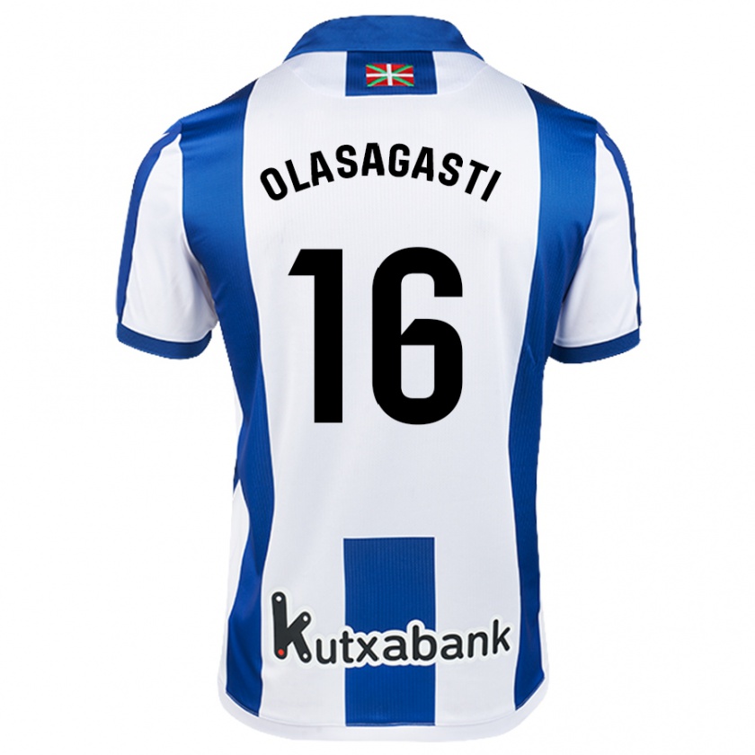 Kandiny Bambino Maglia Jon Ander Olasagasti #16 Bianco Blu Kit Gara Home 2024/25 Maglietta