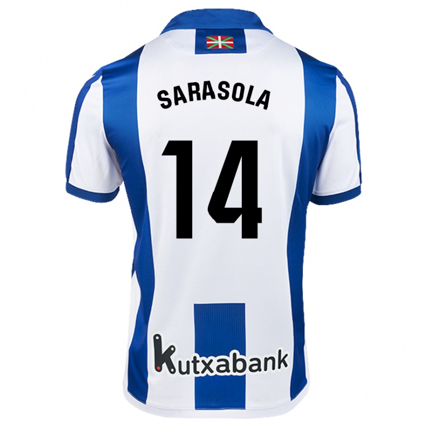 Kandiny Niño Camiseta Izarne Sarasola #14 Blanco Azul 1ª Equipación 2024/25 La Camisa