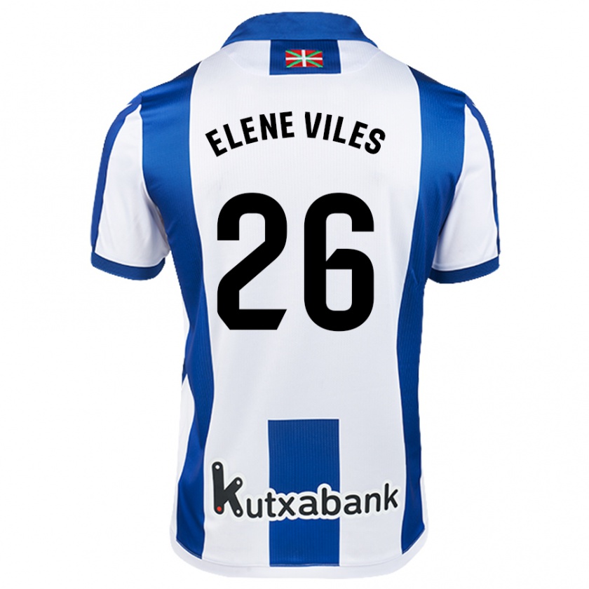 Kandiny Niño Camiseta Elene Viles Odriozola #26 Blanco Azul 1ª Equipación 2024/25 La Camisa