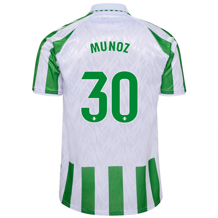 Kandiny Bambino Maglia Blanca Muñoz #30 Verde Bianco A Righe Kit Gara Home 2024/25 Maglietta