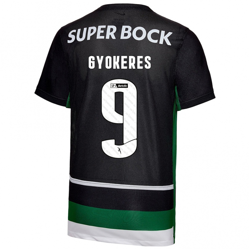 Kandiny Niño Camiseta Viktor Gyökeres #9 Negro Blanco Verde 1ª Equipación 2024/25 La Camisa