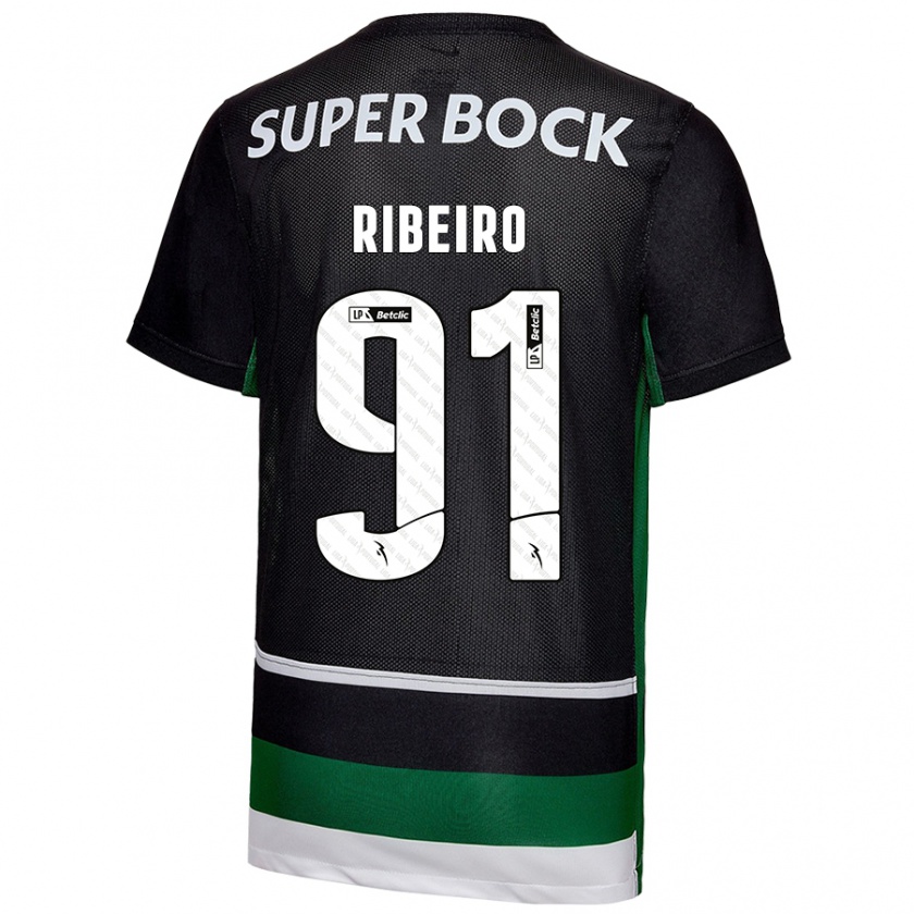 Kandiny Bambino Maglia Rodrigo Ribeiro #91 Nero Bianco Verde Kit Gara Home 2024/25 Maglietta