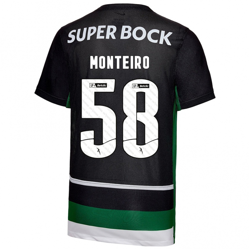 Kandiny Niño Camiseta David Monteiro #58 Negro Blanco Verde 1ª Equipación 2024/25 La Camisa