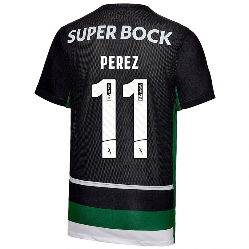 Kandiny Niño Camiseta Brenda Pérez #11 Negro Blanco Verde 1ª Equipación 2024/25 La Camisa