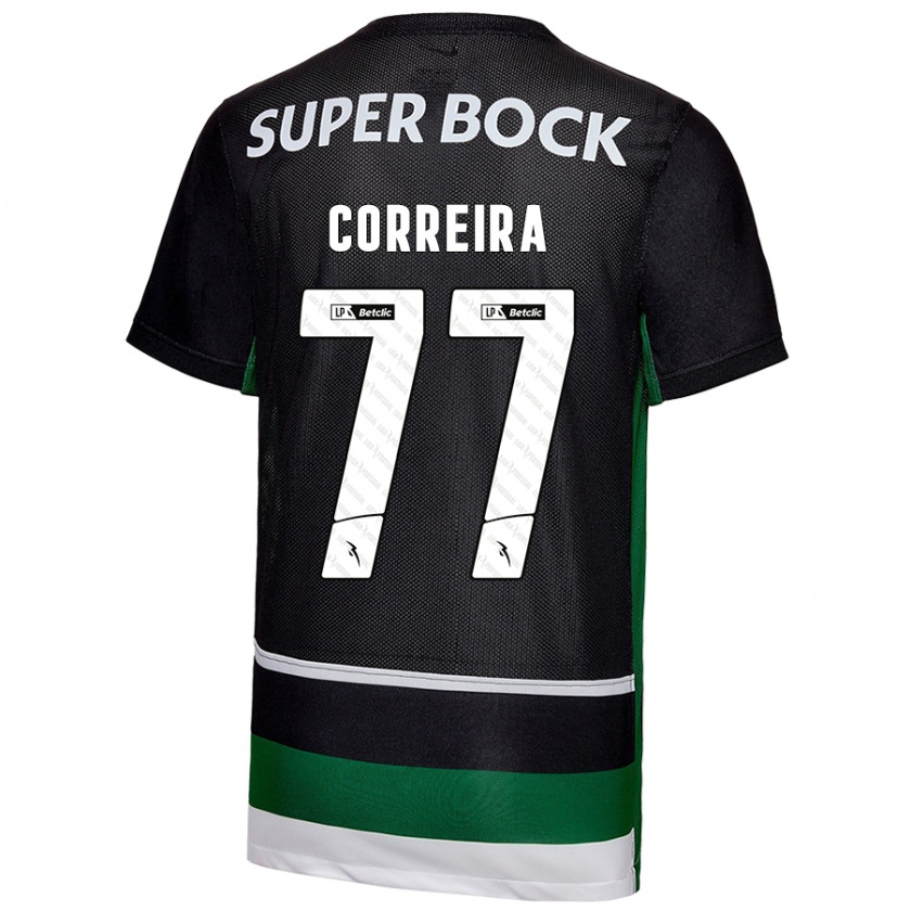 Kandiny Niño Camiseta Alicia Figueiredo Lima Correia #77 Negro Blanco Verde 1ª Equipación 2024/25 La Camisa