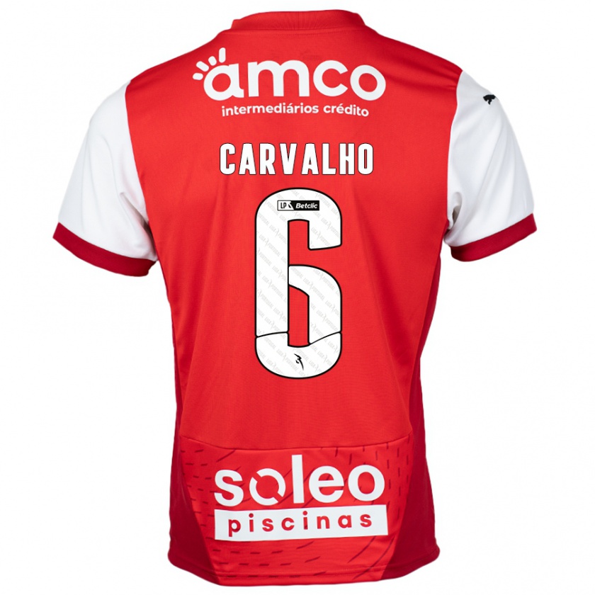 Kandiny Kinderen Vitor Carvalho #6 Rood Wit Thuisshirt Thuistenue 2024/25 T-Shirt