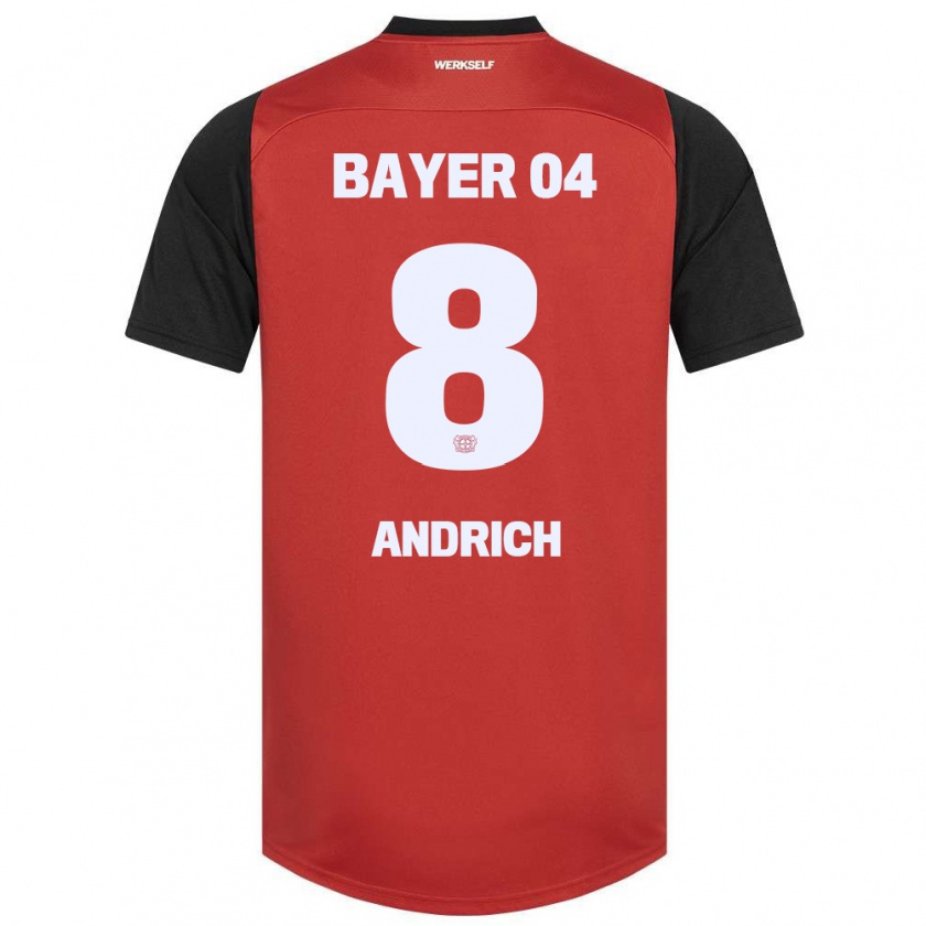 Kandiny Kinderen Robert Andrich #8 Rood Zwart Thuisshirt Thuistenue 2024/25 T-Shirt