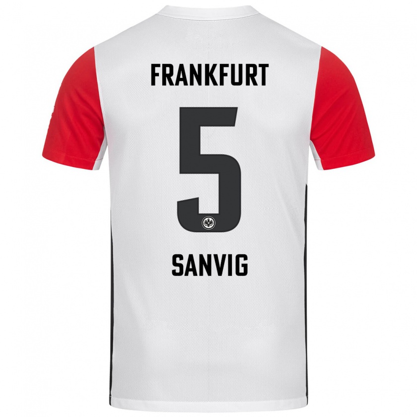 Kandiny Niño Camiseta Pernille Sanvig #5 Blanco Rojo 1ª Equipación 2024/25 La Camisa México