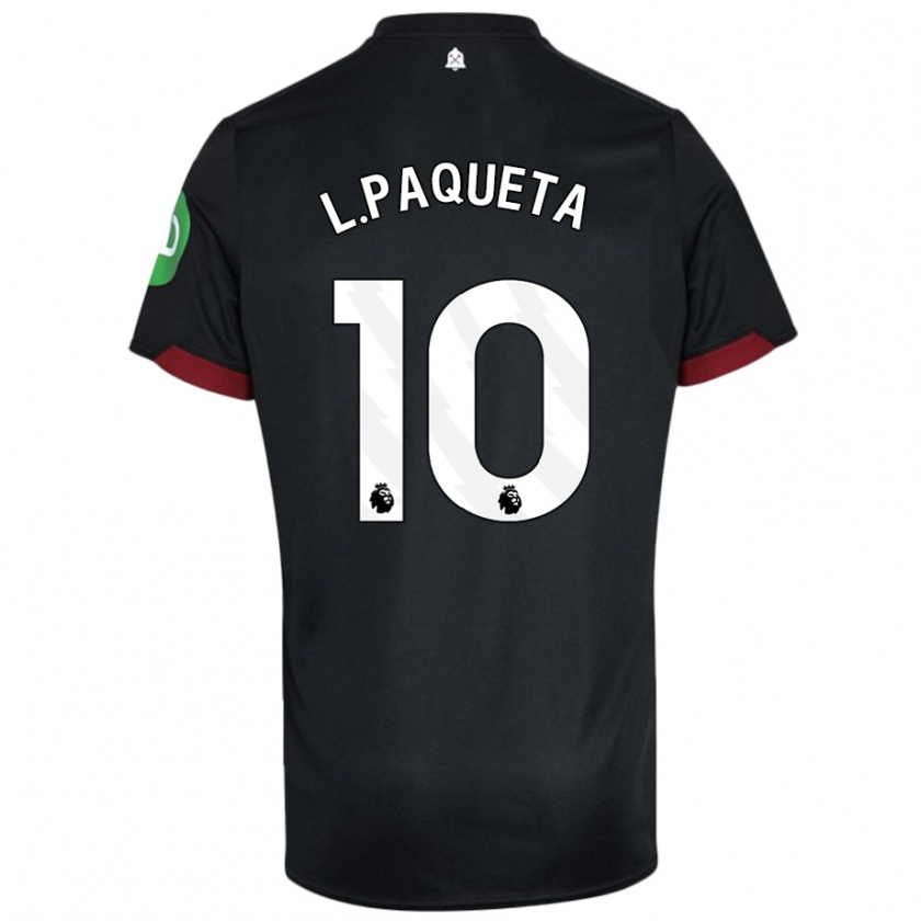 Kandiny Bambino Maglia Lucas Paquetá #10 Nero Bianco Kit Gara Away 2024/25 Maglietta