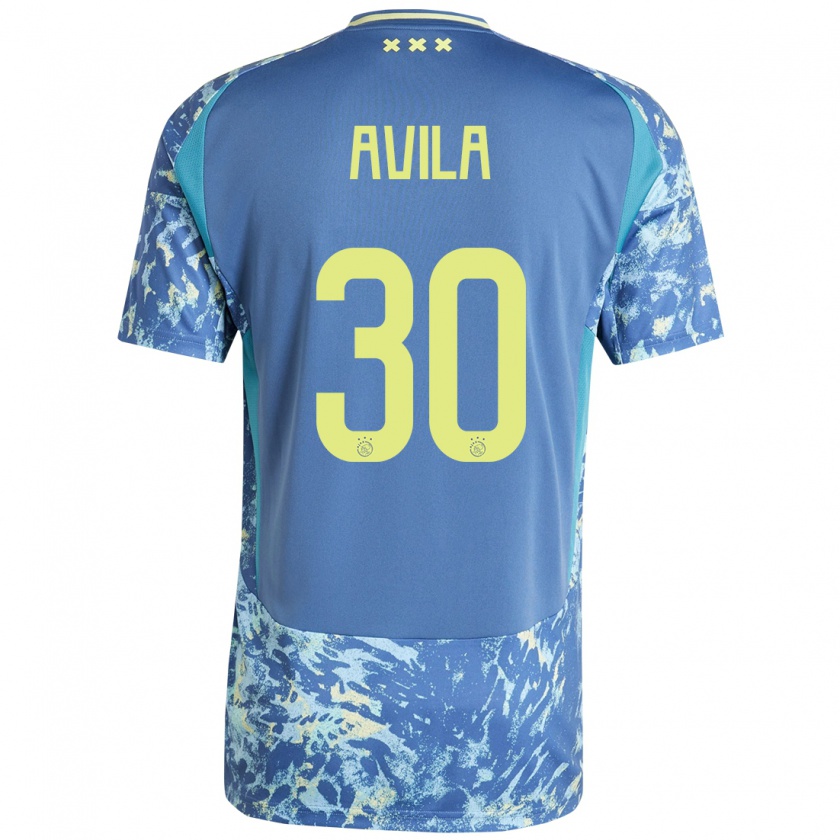 Kandiny Bambino Maglia Gastón Ávila #30 Grigio Blu Giallo Kit Gara Away 2024/25 Maglietta