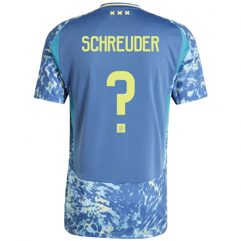 Kandiny Bambino Maglia Timo Schreuder #0 Grigio Blu Giallo Kit Gara Away 2024/25 Maglietta