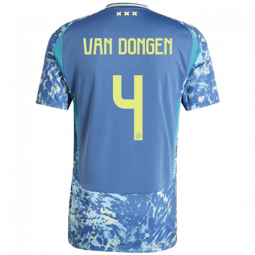 Kandiny Niño Camiseta Bram Van Dongen #4 Gris Azul Amarillo 2ª Equipación 2024/25 La Camisa